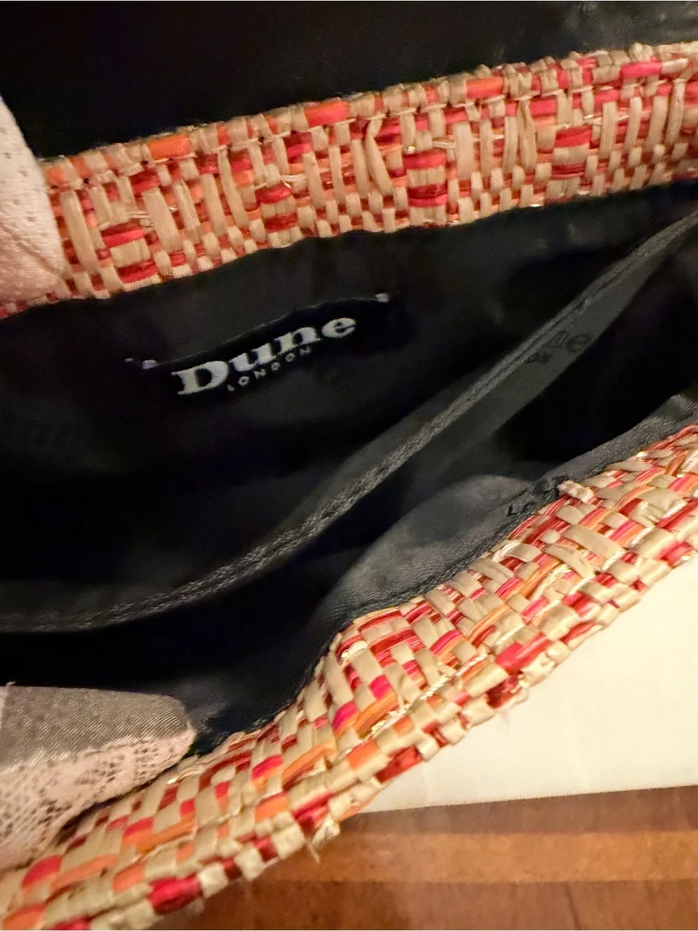 Dune London Pink Multicolor Raffia Woven Shoulder Bag w/Gold Chain (Like New)